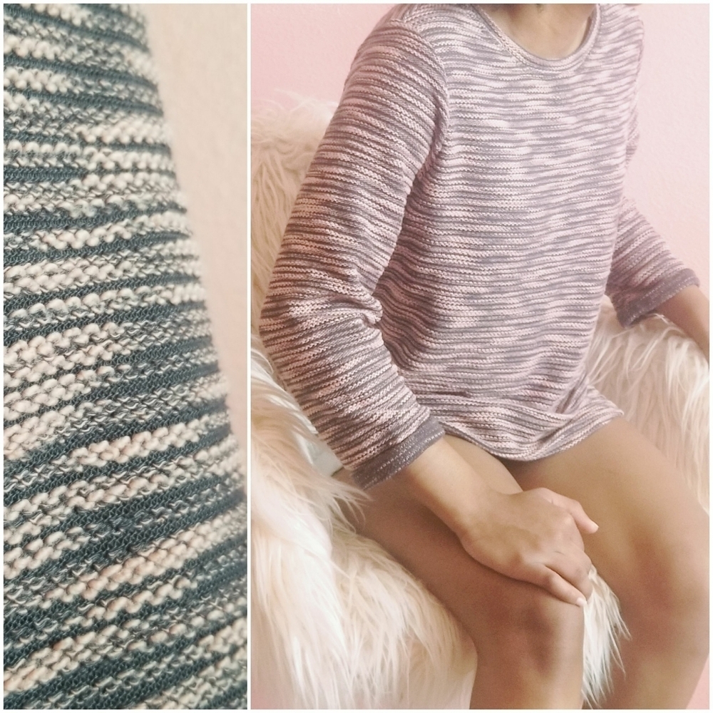 H&M Pink Grey Striped 3/4 Sleeve Hi-low Sweater XS - Picture 3 of 4